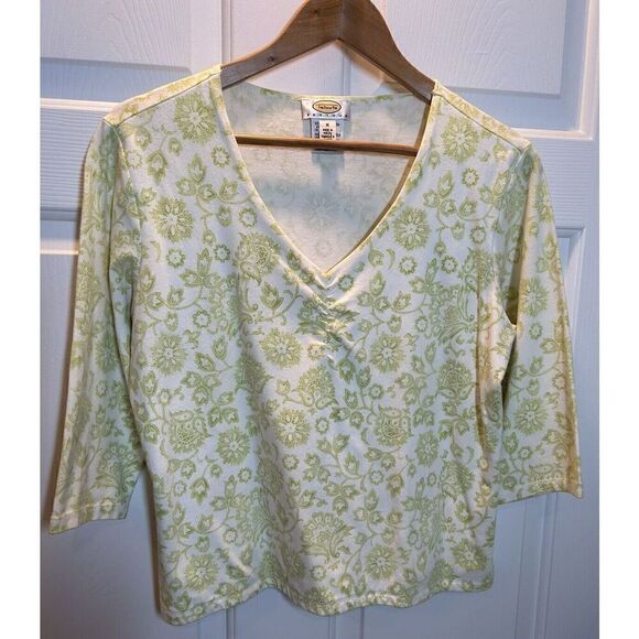 Talbots Shirt Womens Medium Petite White Green Paisley Print 3/4 Sleeve - Picture 1 of 5